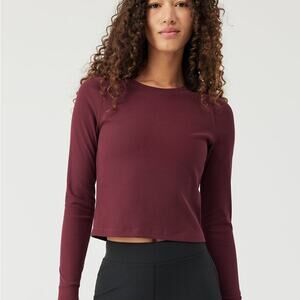 Outdoor Voices NWT Women's SuperForm Rib Longsleeve Top Shiraz Burgundy Size XXL